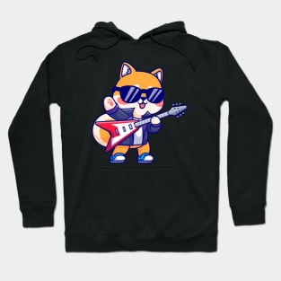 Cute Shiba Inu Playing Electric Guitar Cartoon Hoodie